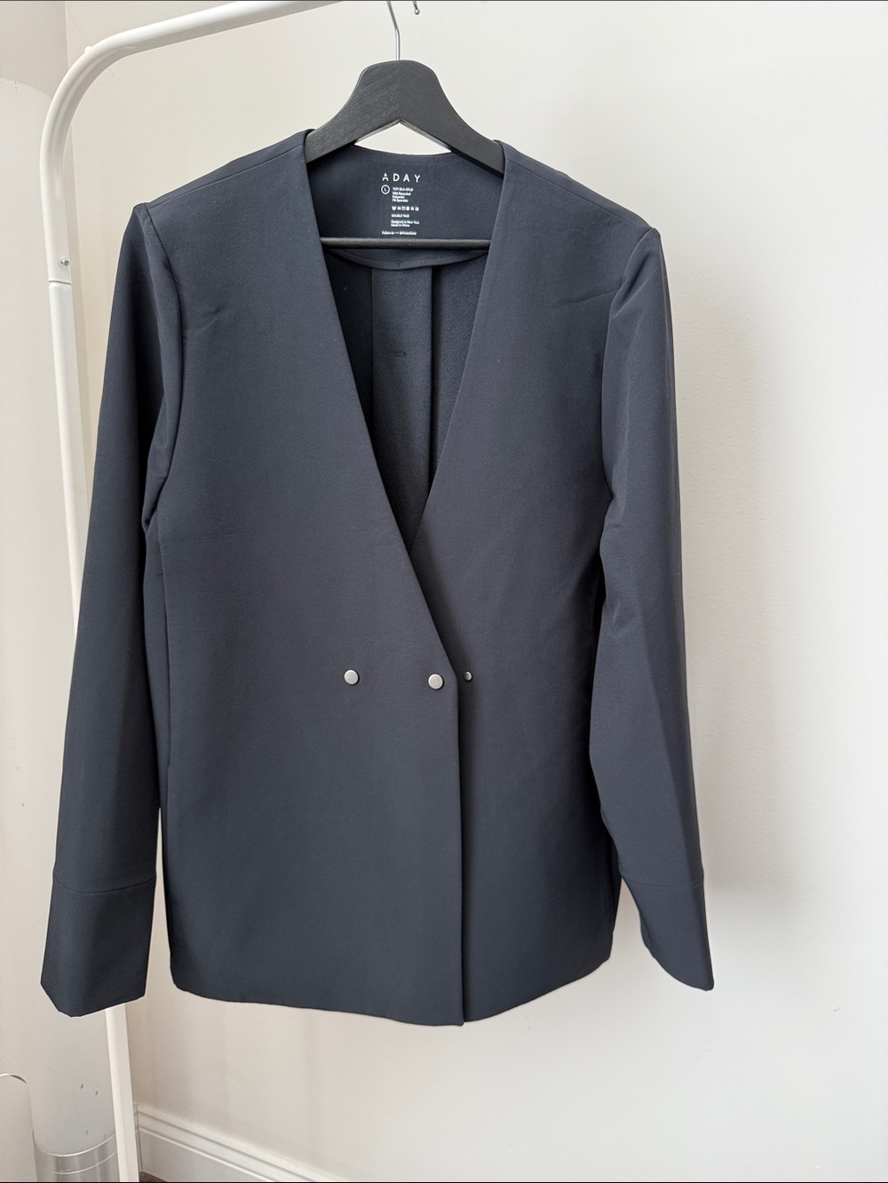 ADAY Black Minimalist Double-Button Blazer Size L